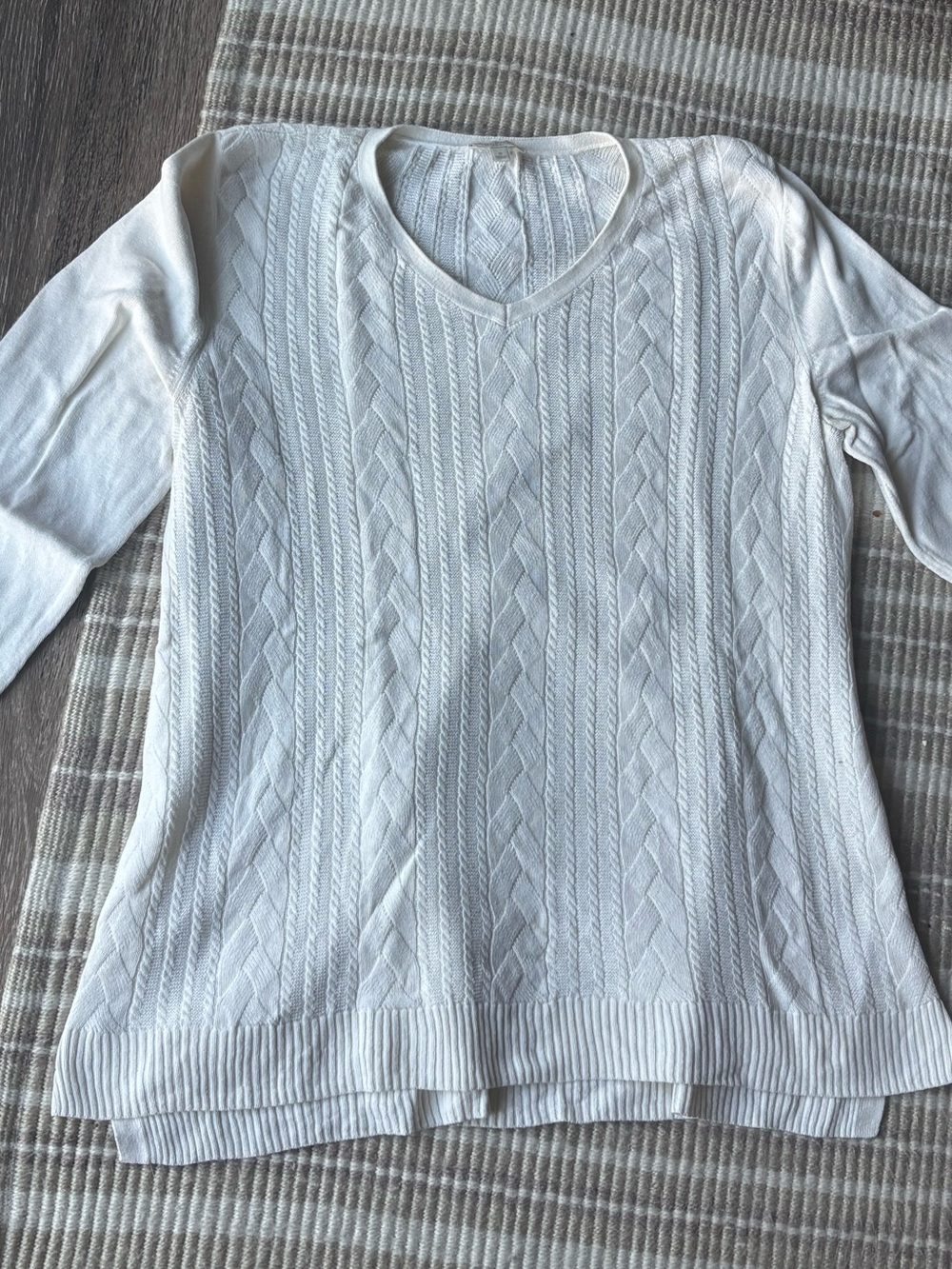 Talbots Cream Cable-Knit V-Neck Long-Sleeve Sweater